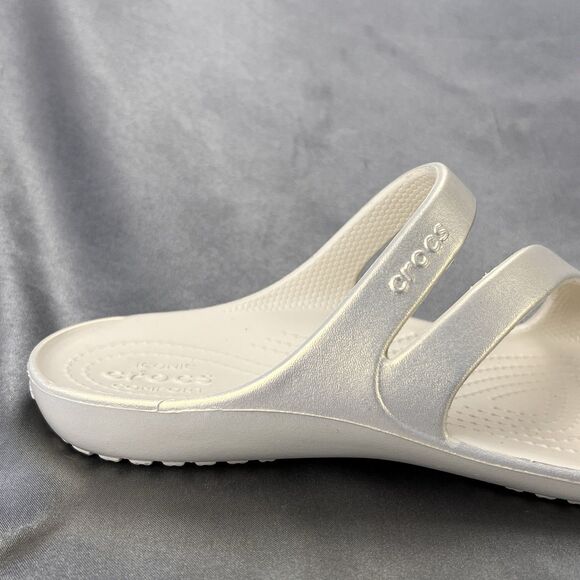 Crocs Kadee II Shimmer Sandals Women's 8 Beige Strappy Slides 211713-160 NEW - Picture 4 of 17